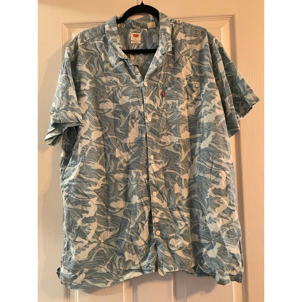Levis Casual Button Up Shirt Mens XL Teal Green Abstract Iris Pattern Relaxed